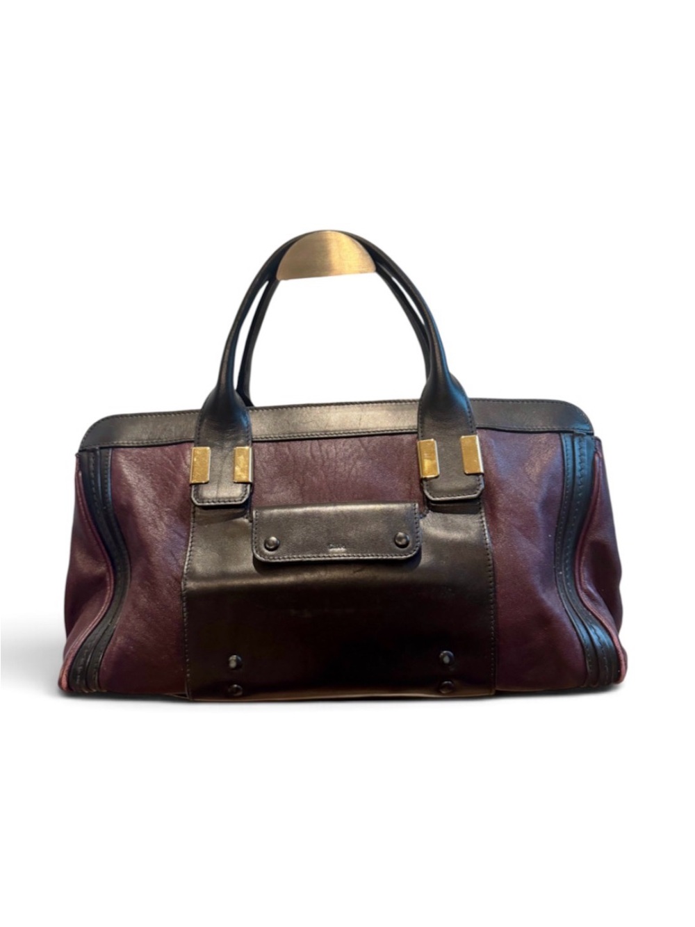 Chloe Alice Burgundy and Black Top handle Satchel